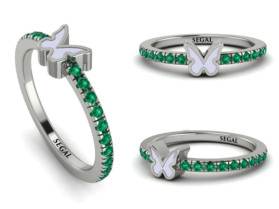 Elegant Enamel Butterfly Emerald Ring - Butterfly No. 6