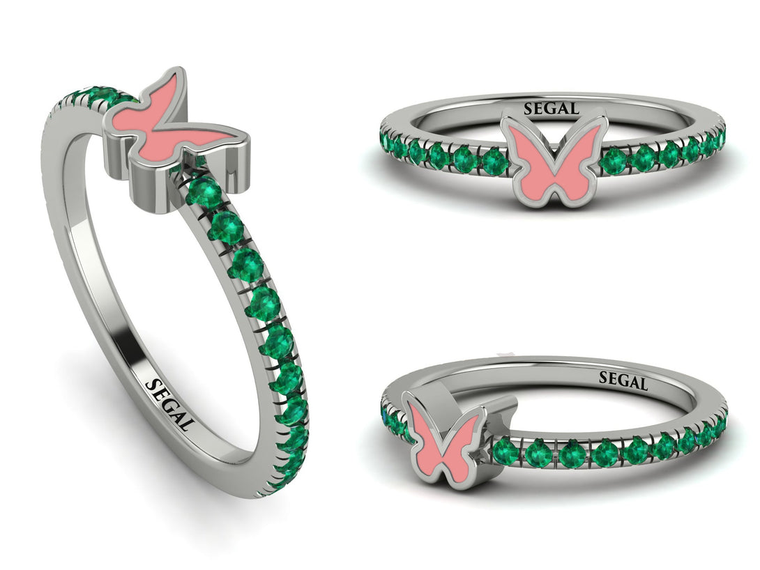 Elegant Enamel Butterfly Emerald Ring - Butterfly No. 6