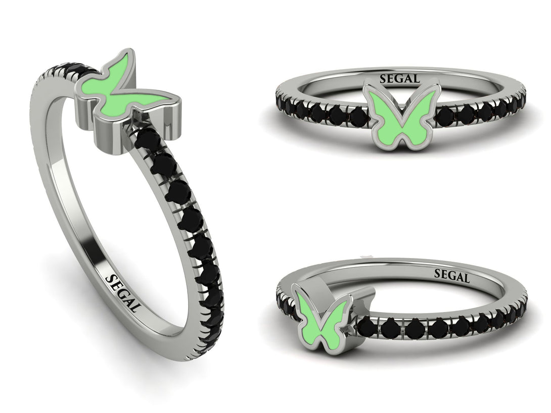Elegant Enamel Butterfly Black Diamond Ring - Butterfly No. 9