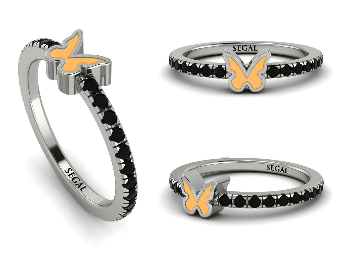 Elegant Enamel Butterfly Black Diamond Ring - Butterfly No. 9