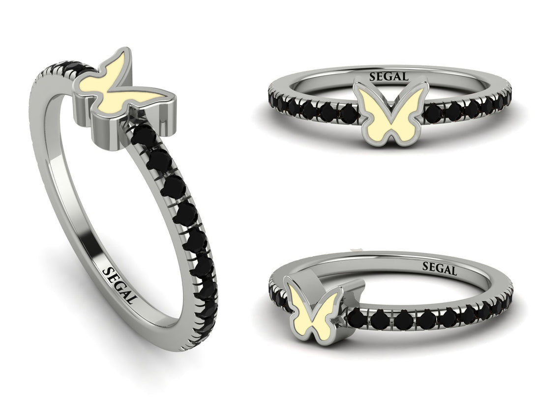 Elegant Enamel Butterfly Black Diamond Ring - Butterfly No. 9