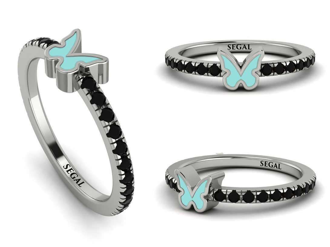 Elegant Enamel Butterfly Black Diamond Ring - Butterfly No. 9