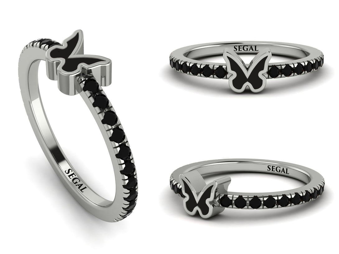 Elegant Enamel Butterfly Black Diamond Ring - Butterfly No. 9