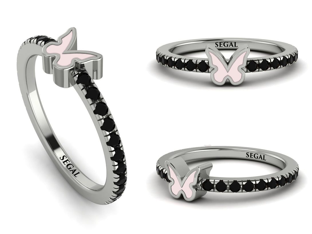 Elegant Enamel Butterfly Black Diamond Ring - Butterfly No. 9