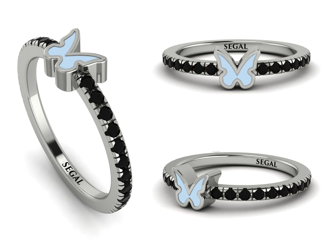 Elegant Enamel Butterfly Black Diamond Ring - Butterfly No. 9