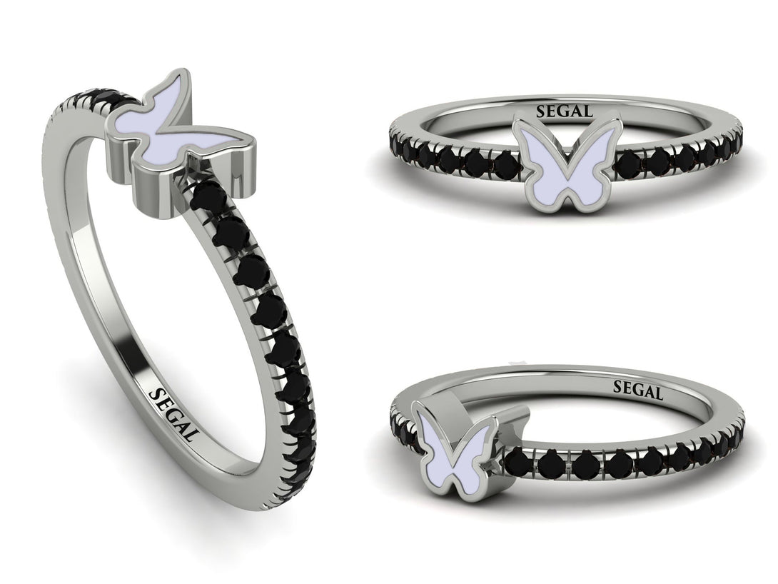 Elegant Enamel Butterfly Black Diamond Ring - Butterfly No. 9