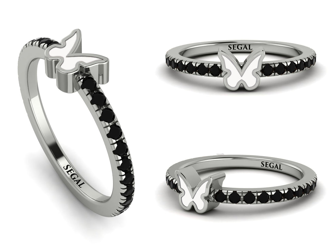 Elegant Enamel Butterfly Black Diamond Ring - Butterfly No. 9