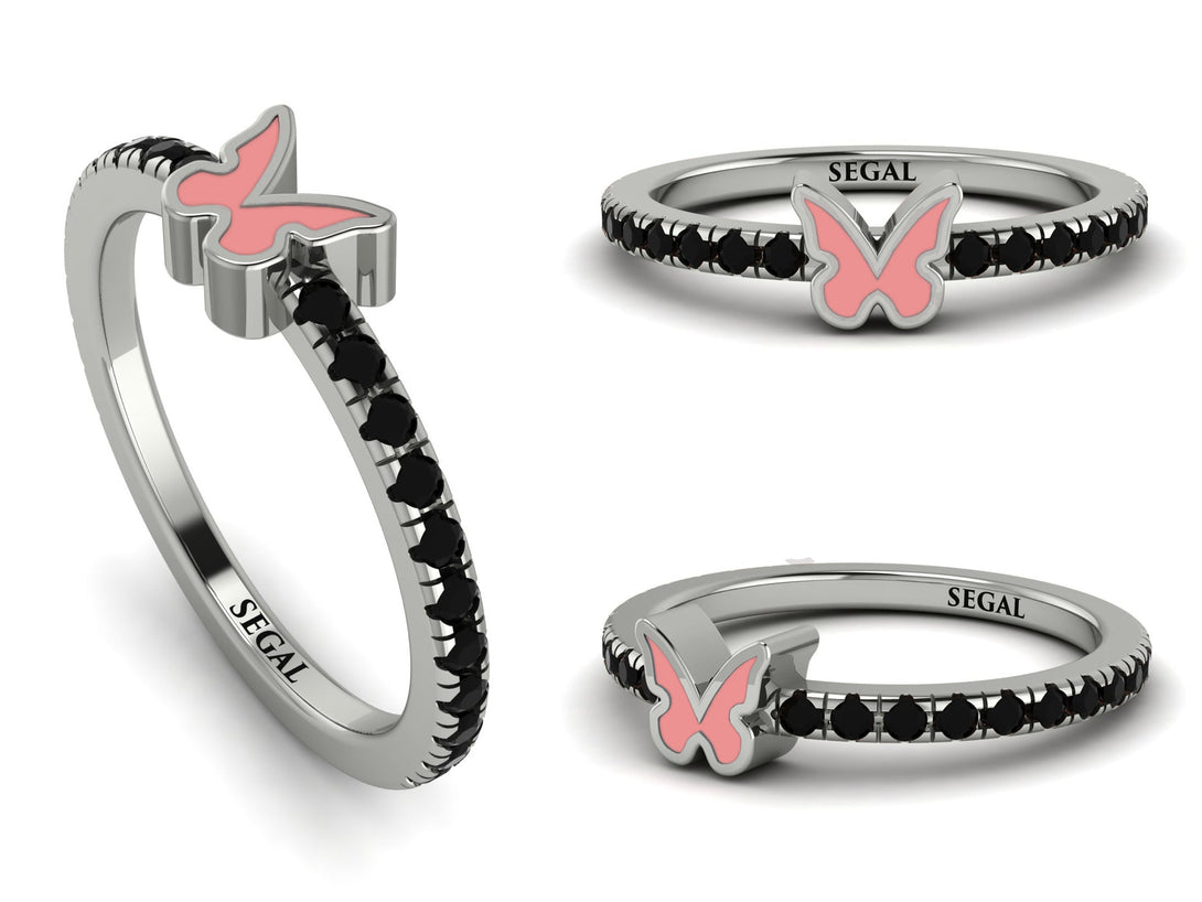 Elegant Enamel Butterfly Black Diamond Ring - Butterfly No. 9