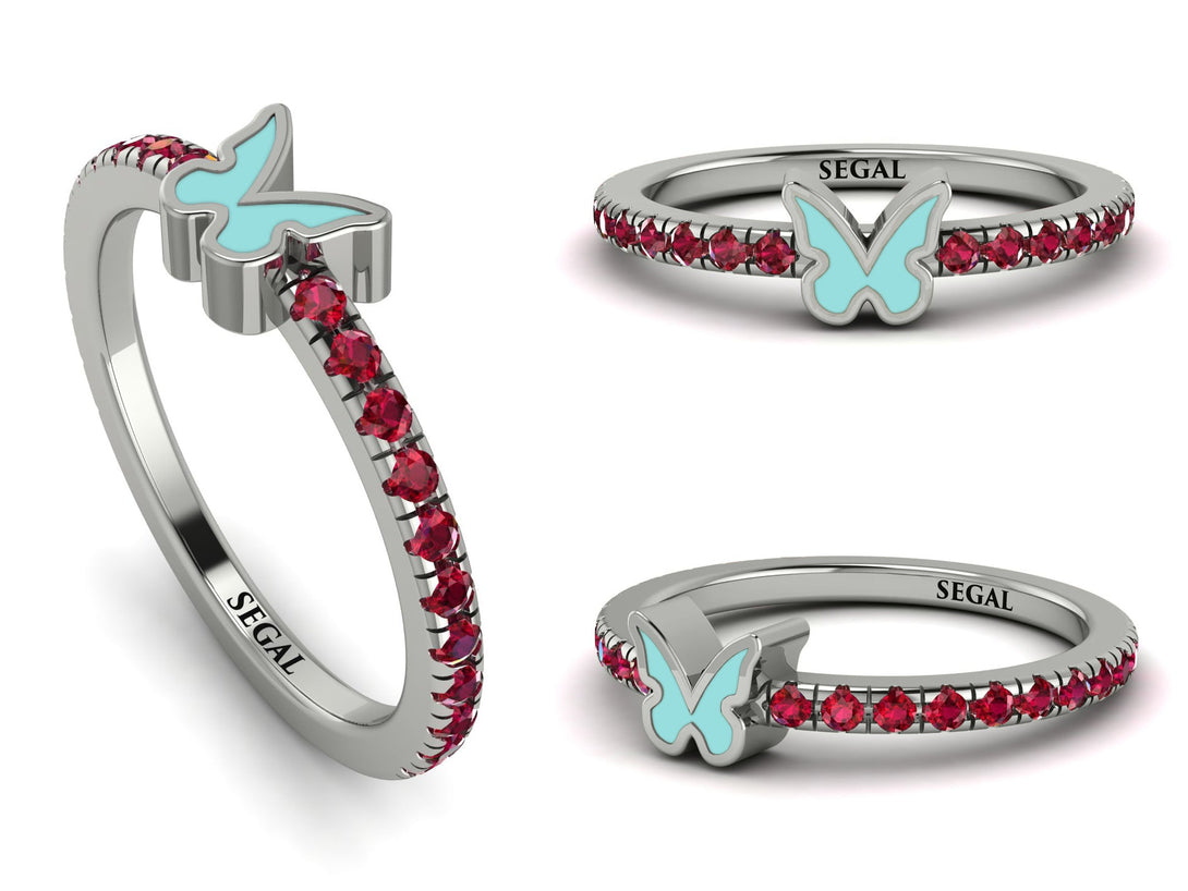 Elegant Enamel Butterfly Ruby Ring - Butterfly No. 12