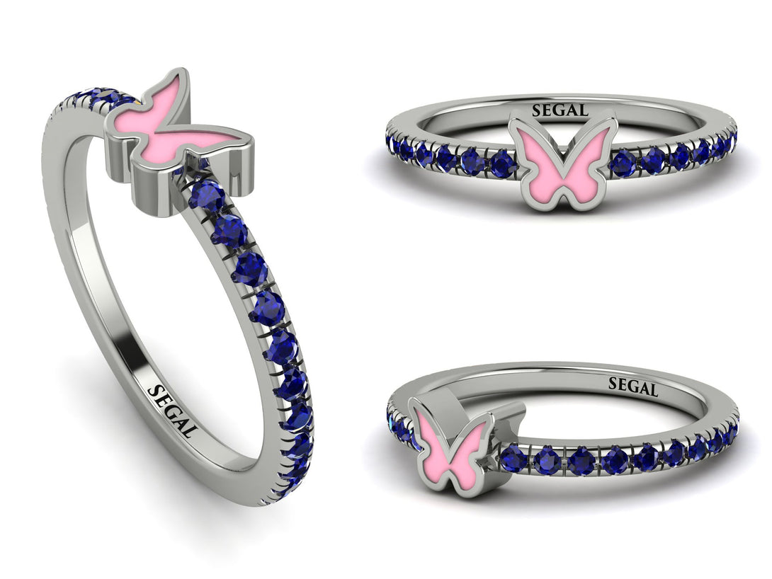 Elegant Enamel Butterfly Sapphire Ring - Butterfly No. 15