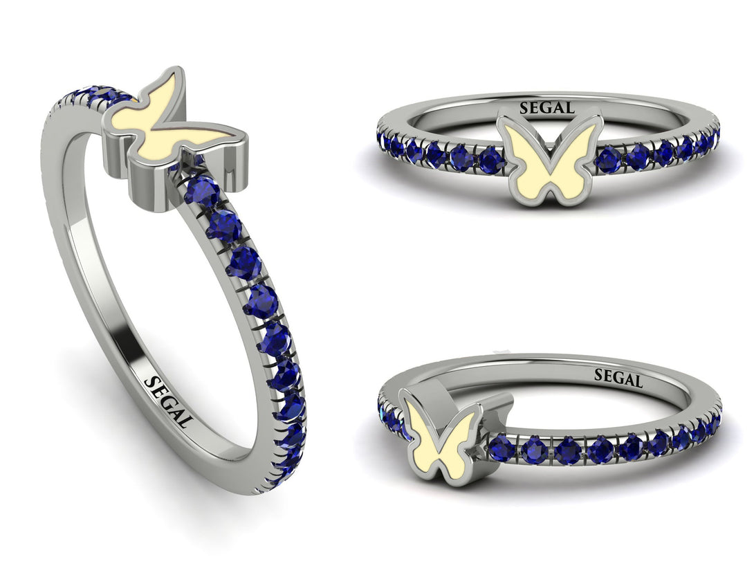 Elegant Enamel Butterfly Sapphire Ring - Butterfly No. 15