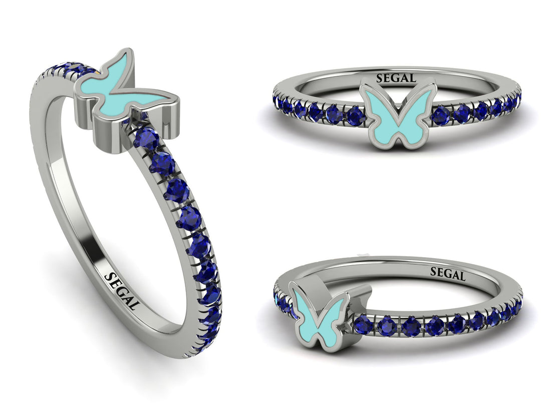 Elegant Enamel Butterfly Sapphire Ring - Butterfly No. 15