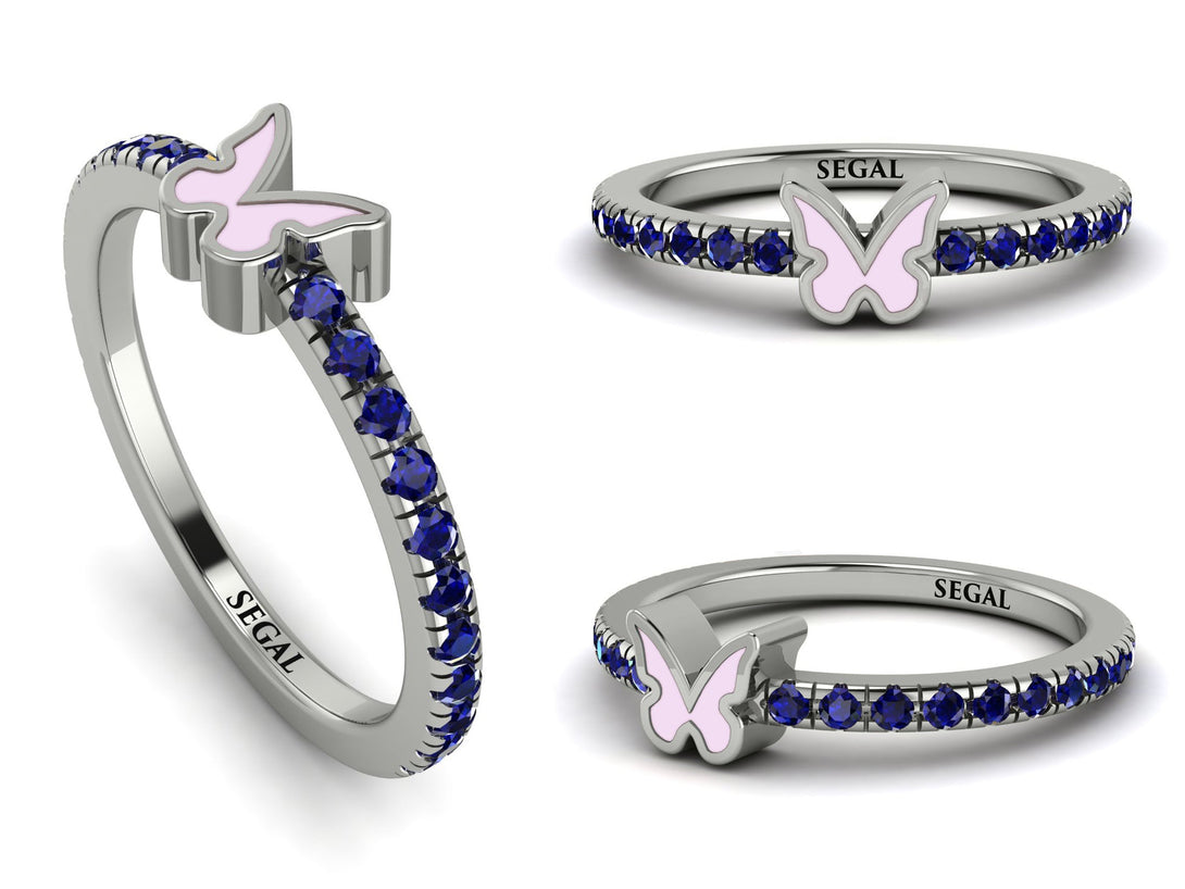 Elegant Enamel Butterfly Sapphire Ring - Butterfly No. 15