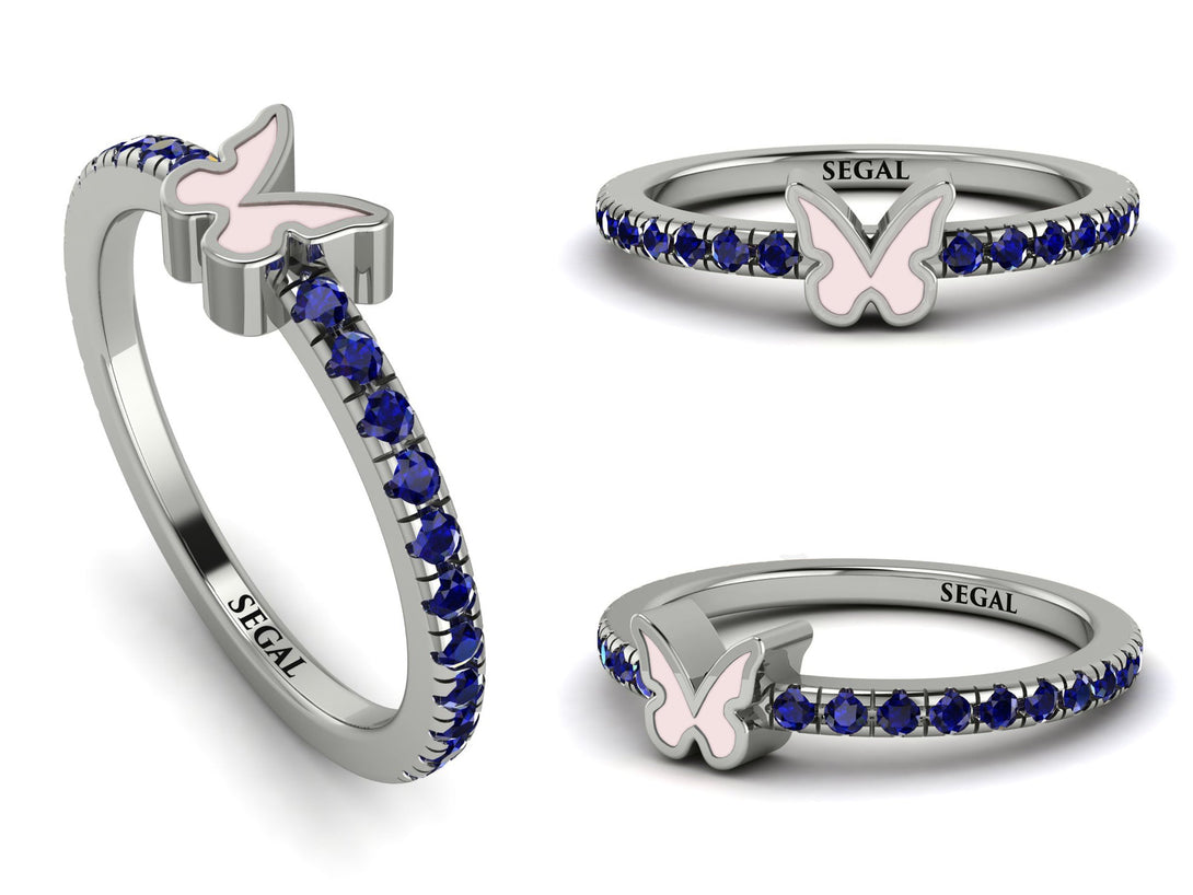Elegant Enamel Butterfly Sapphire Ring - Butterfly No. 15
