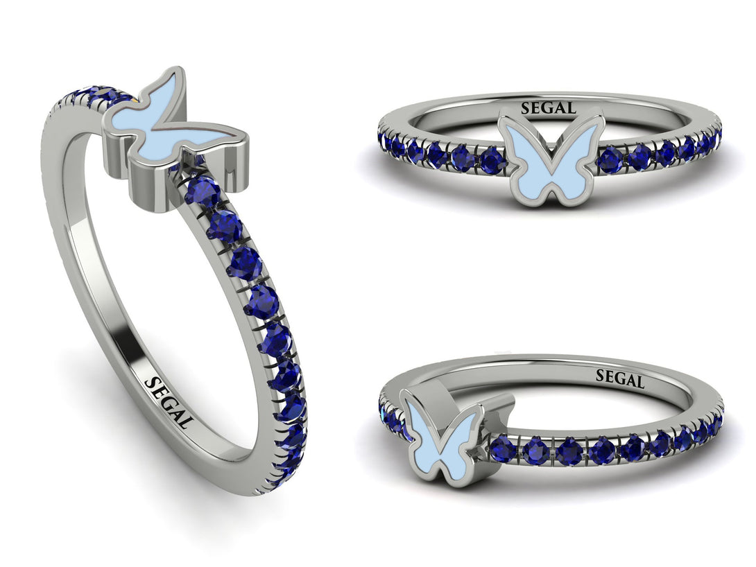 Elegant Enamel Butterfly Sapphire Ring - Butterfly No. 15