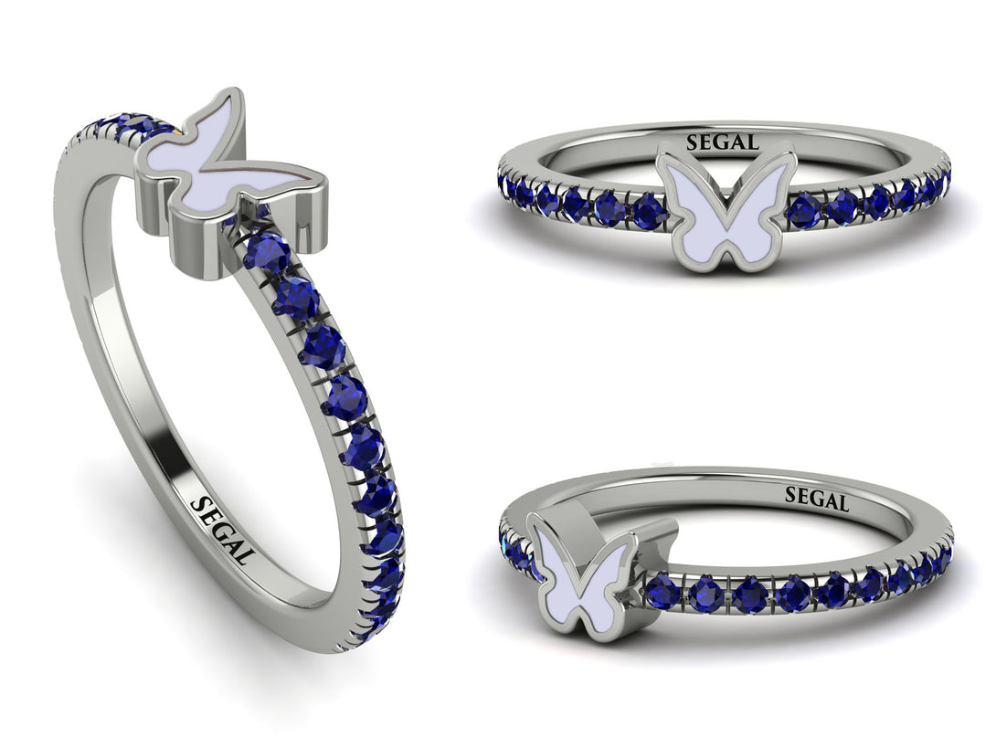 Elegant Enamel Butterfly Sapphire Ring - Butterfly No. 15