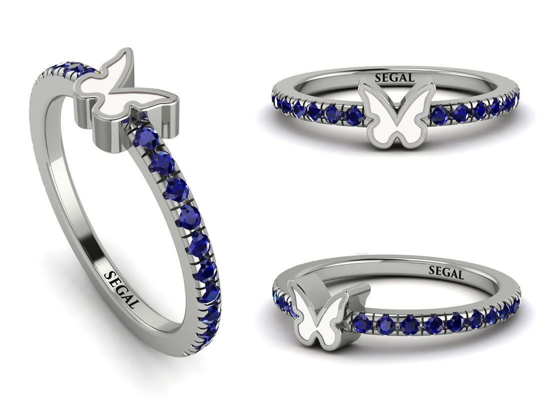 Elegant Enamel Butterfly Sapphire Ring - Butterfly No. 15