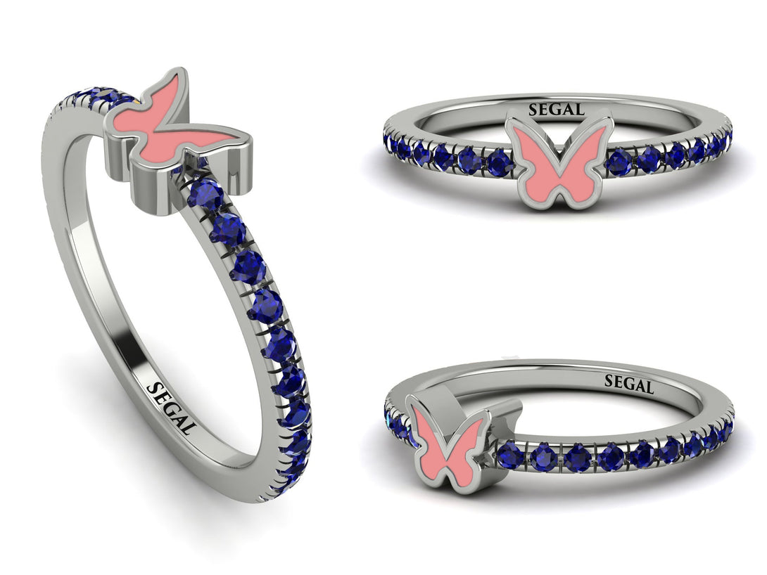 Elegant Enamel Butterfly Sapphire Ring - Butterfly No. 15