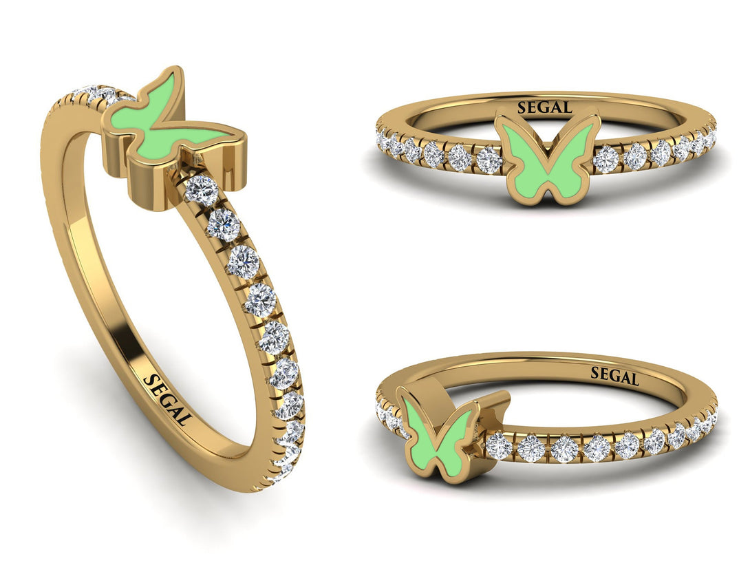 Elegant Enamel Butterfly Diamond Ring - Butterfly No. 1