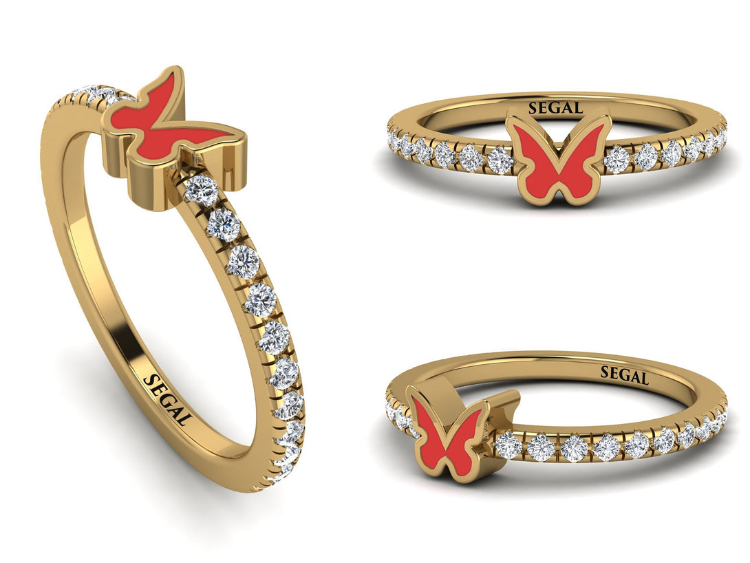 Elegant Enamel Butterfly Diamond Ring - Butterfly No. 1