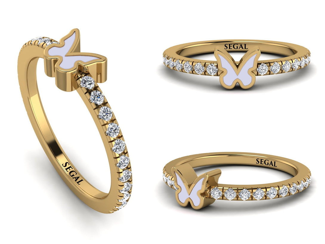 Elegant Enamel Butterfly Diamond Ring - Butterfly No. 1