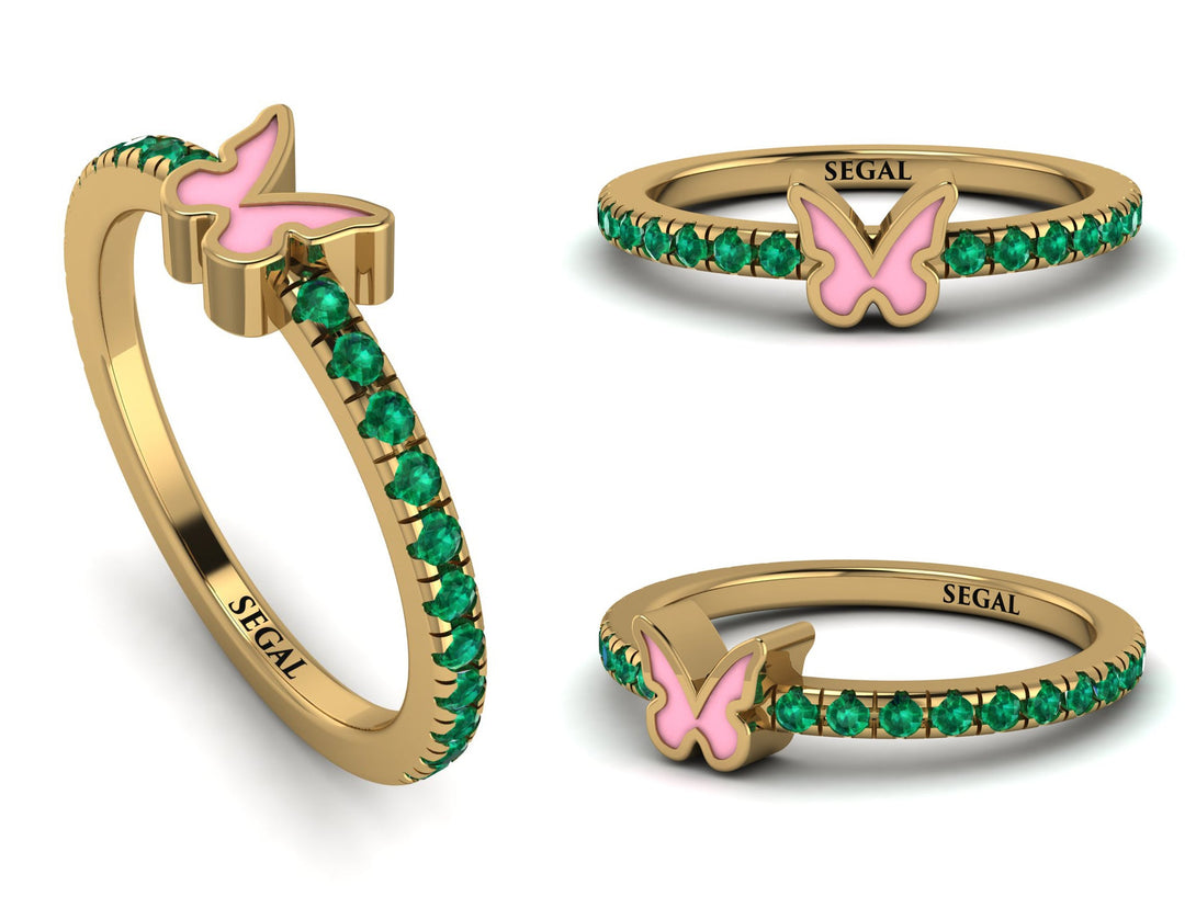 Elegant Enamel Butterfly Emerald Ring - Butterfly No. 4