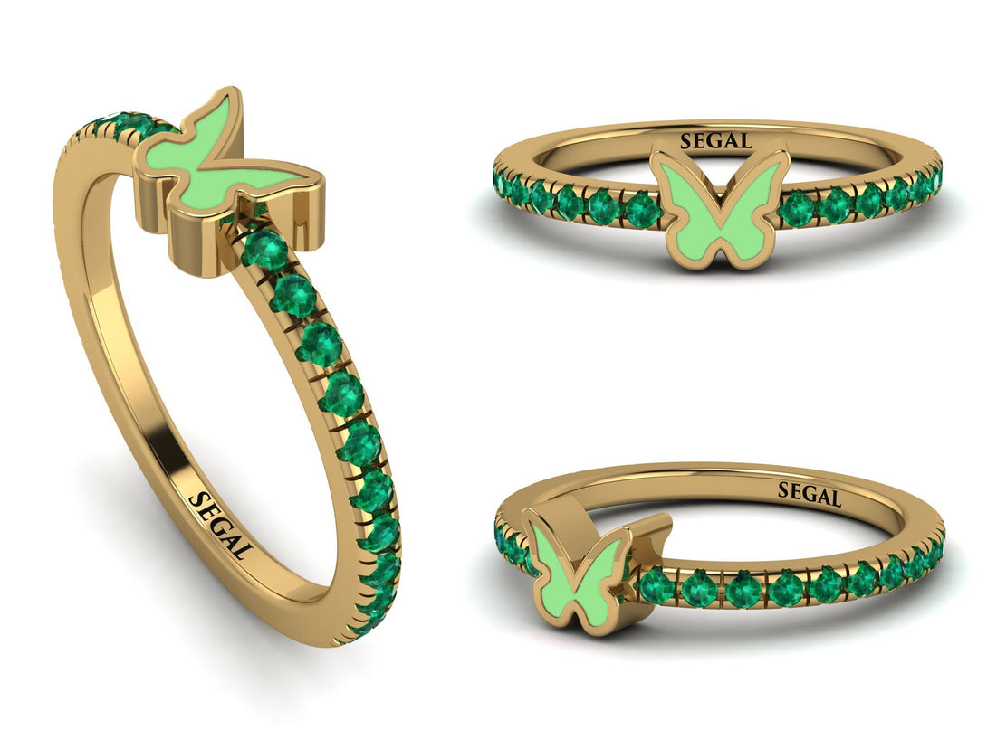 Elegant Enamel Butterfly Emerald Ring - Butterfly No. 4