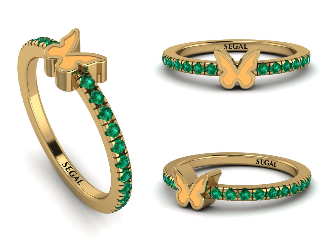 Elegant Enamel Butterfly Emerald Ring - Butterfly No. 4