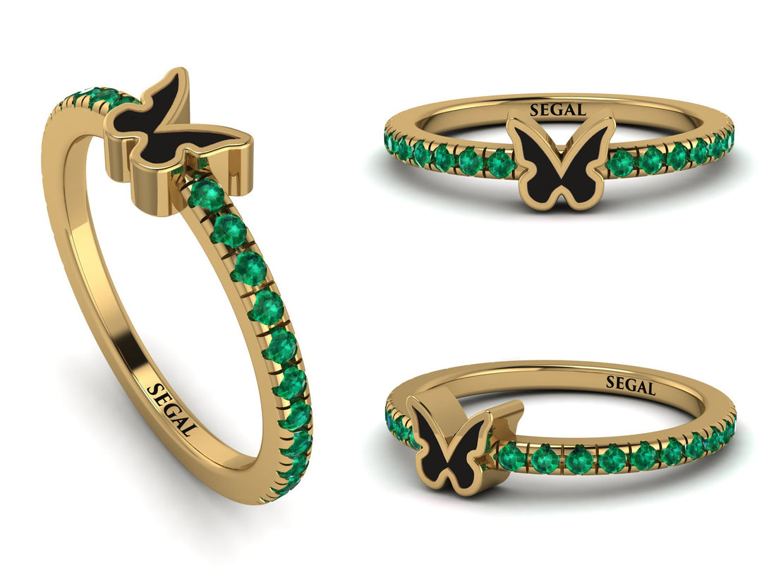 Elegant Enamel Butterfly Emerald Ring - Butterfly No. 4