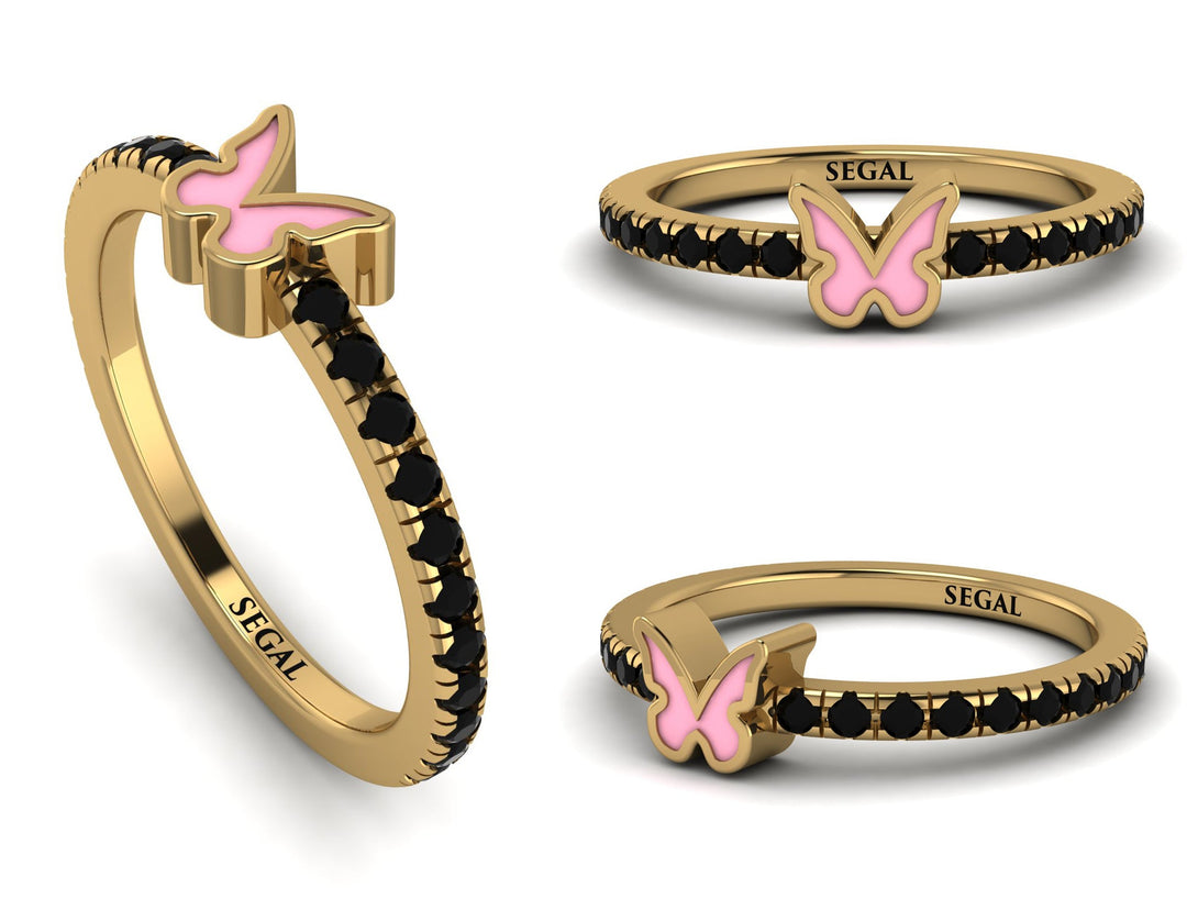 Elegant Enamel Butterfly Black Diamond Ring - Butterfly No. 7