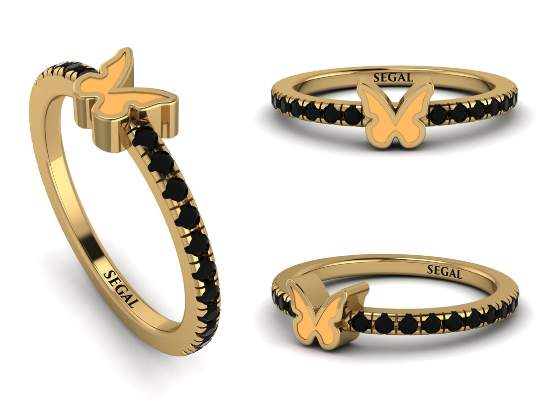 Elegant Enamel Butterfly Black Diamond Ring - Butterfly No. 7