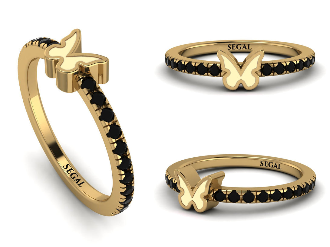 Elegant Enamel Butterfly Black Diamond Ring - Butterfly No. 7