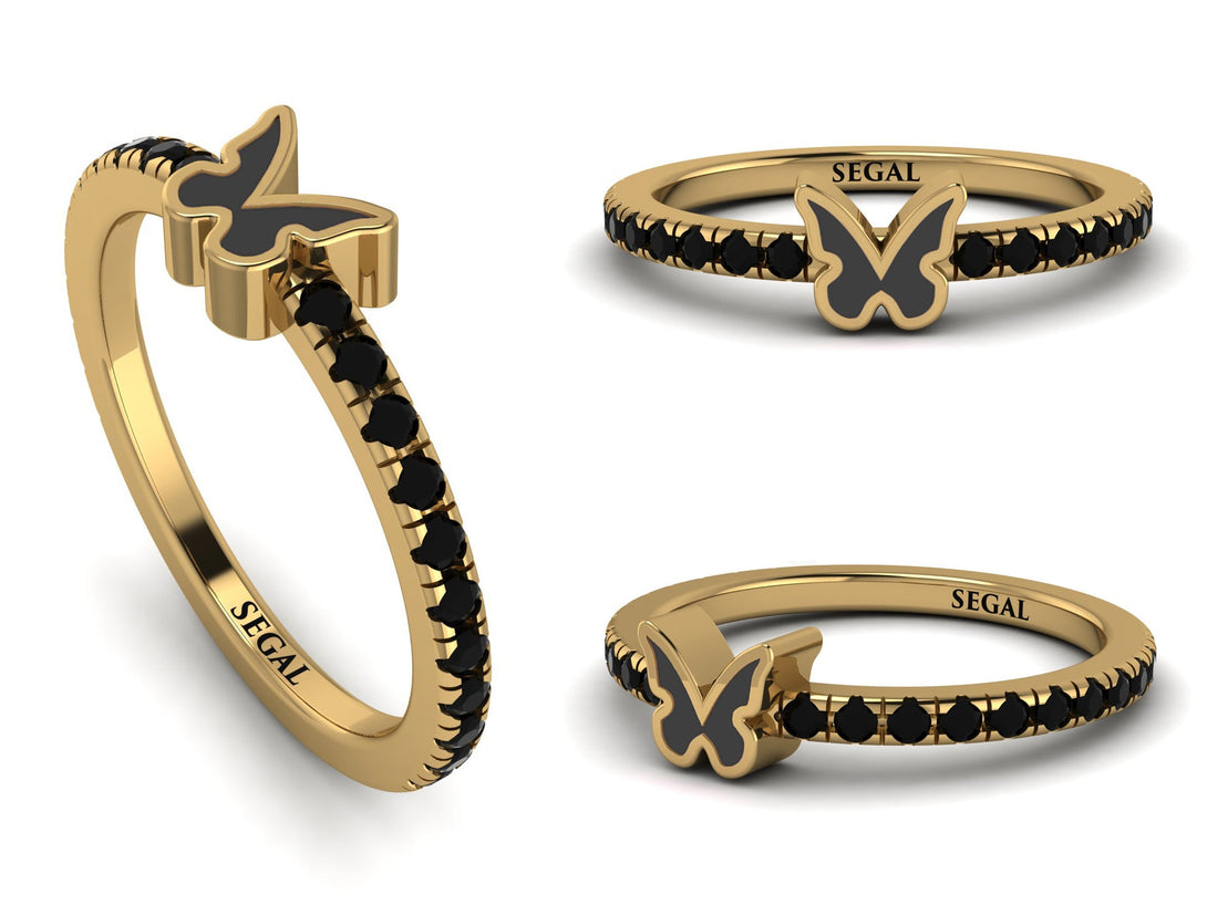 Elegant Enamel Butterfly Black Diamond Ring - Butterfly No. 7