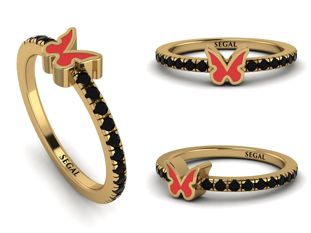 Elegant Enamel Butterfly Black Diamond Ring - Butterfly No. 7