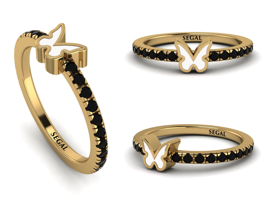 Elegant Enamel Butterfly Black Diamond Ring - Butterfly No. 7