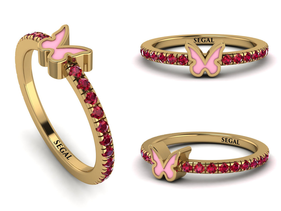 Elegant Enamel Butterfly Ruby Ring - Butterfly No. 10