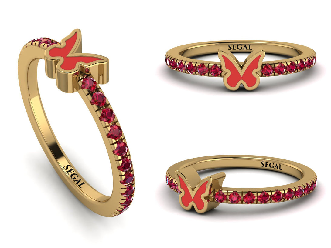 Elegant Enamel Butterfly Ruby Ring - Butterfly No. 10