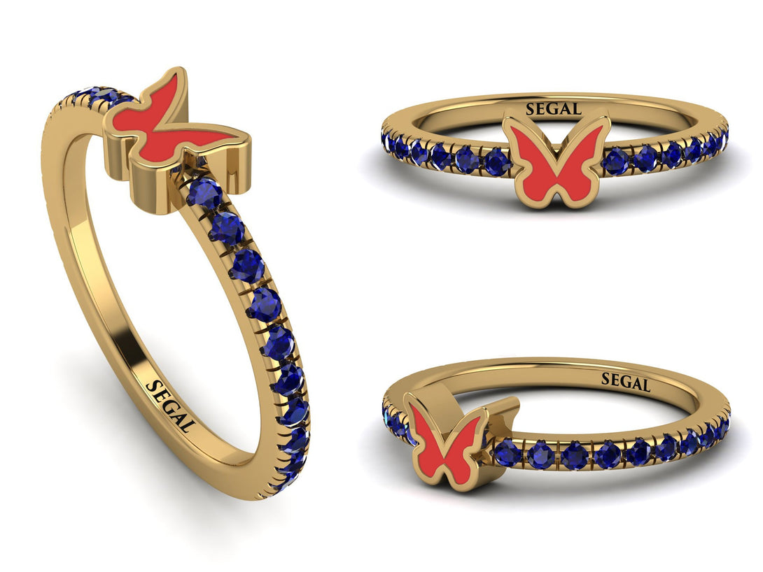 Elegant Enamel Butterfly Sapphire Ring - Butterfly No. 13