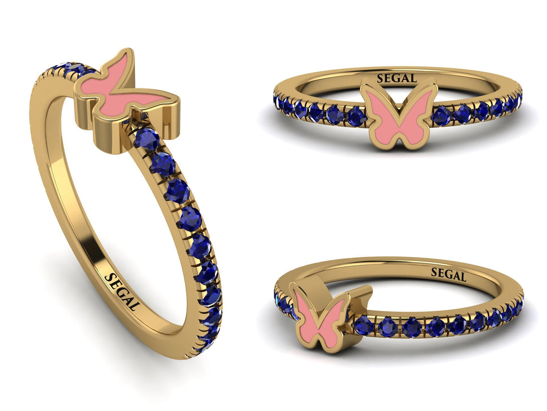 Elegant Enamel Butterfly Sapphire Ring - Butterfly No. 13
