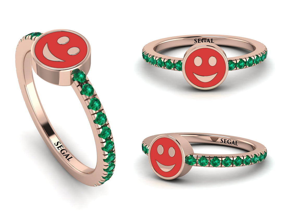 Elegant Enamel Smile Emerald Ring - Smile No. 5