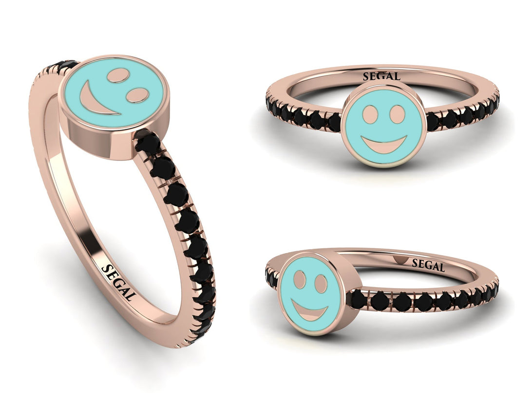 Elegant Enamel Smile Black Diamond Ring - Smile No. 8