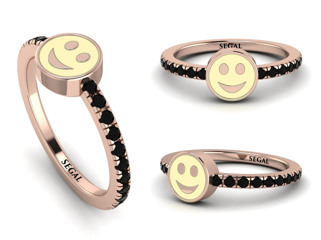 Elegant Enamel Smile Black Diamond Ring - Smile No. 8