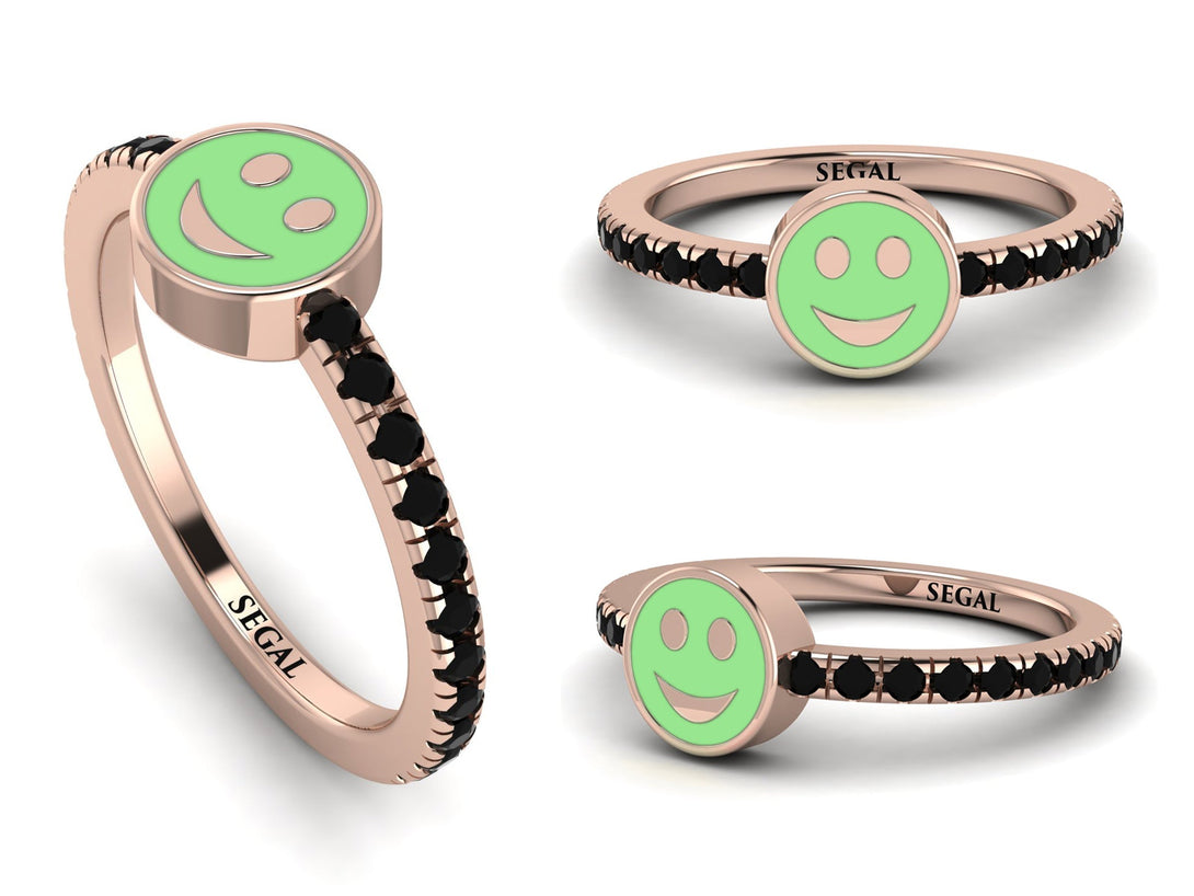 Elegant Enamel Smile Black Diamond Ring - Smile No. 8