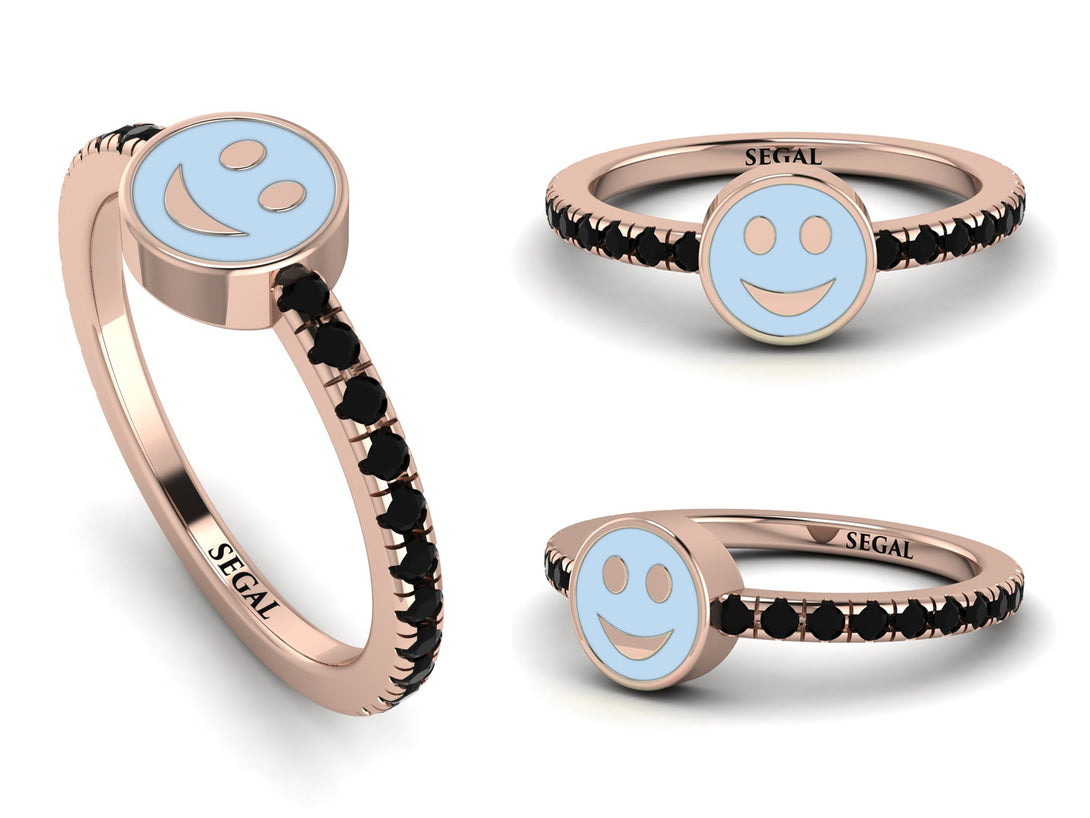 Elegant Enamel Smile Black Diamond Ring - Smile No. 8