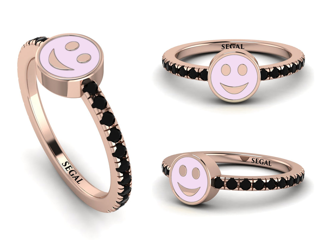 Elegant Enamel Smile Black Diamond Ring - Smile No. 8