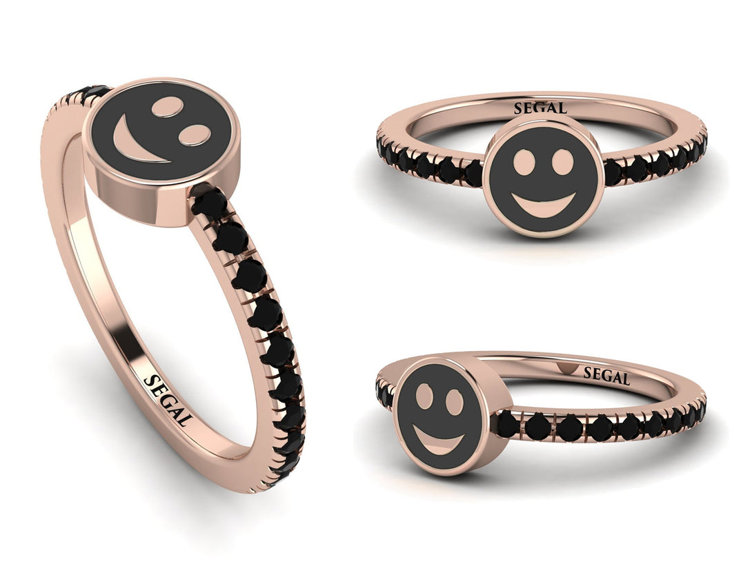 Elegant Enamel Smile Black Diamond Ring - Smile No. 8
