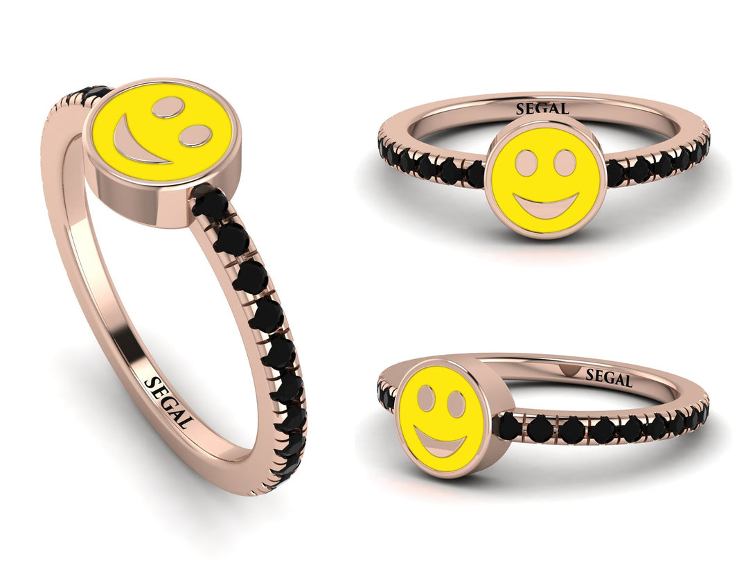 Elegant Enamel Smile Black Diamond Ring - Smile No. 8