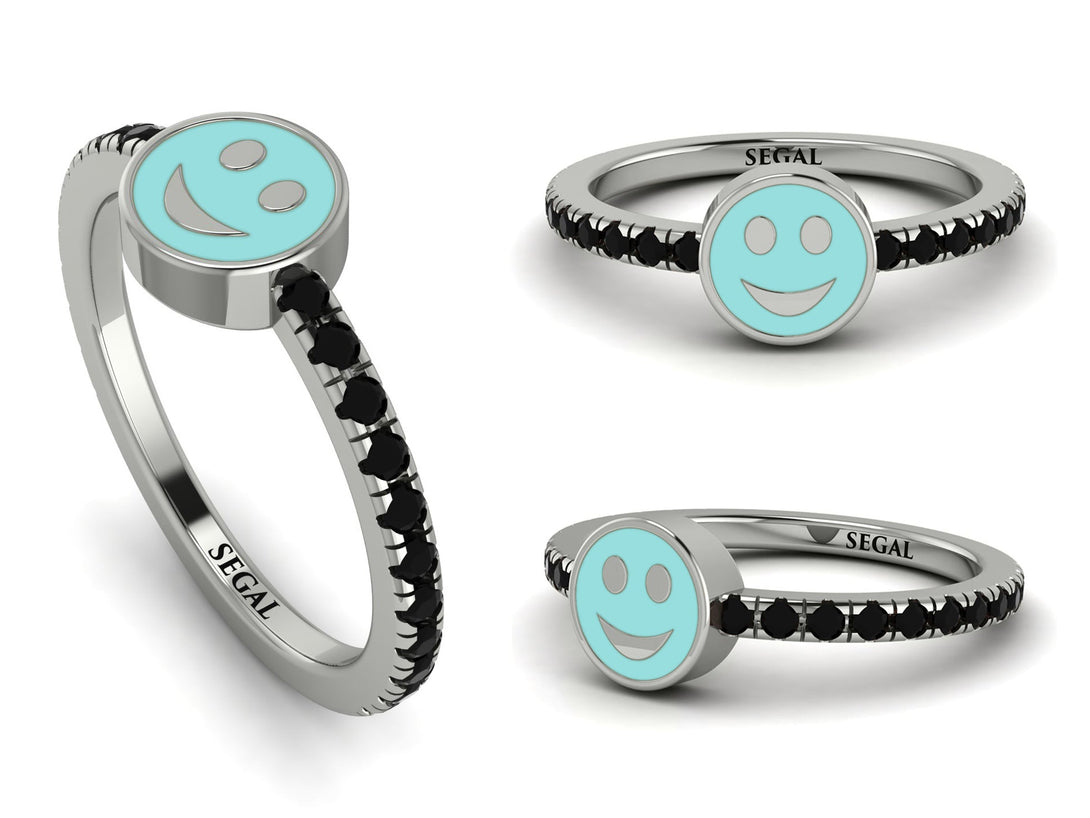 Elegant Enamel Smile Black Diamond Ring - Smile No. 9