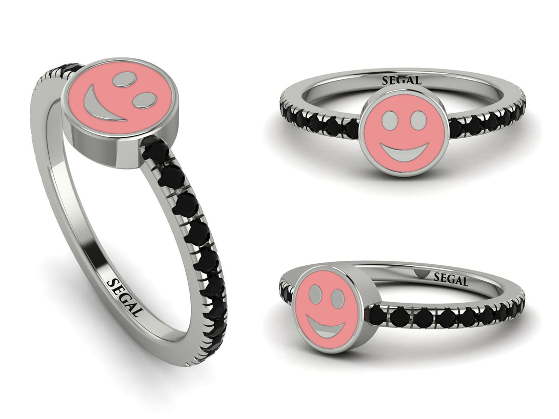 Elegant Enamel Smile Black Diamond Ring - Smile No. 9