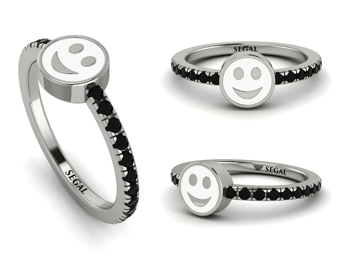 Elegant Enamel Smile Black Diamond Ring - Smile No. 9